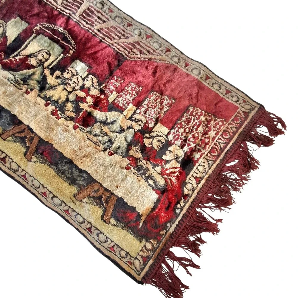 Vintage The Last Supper Velvet Tapestry Jesus Religious Wall Hanging Rug Italy